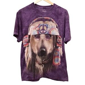 Hippie Dog Medium Men’s Unisex Groovy T Shirt Purple Tie Dye The Mountain Brand